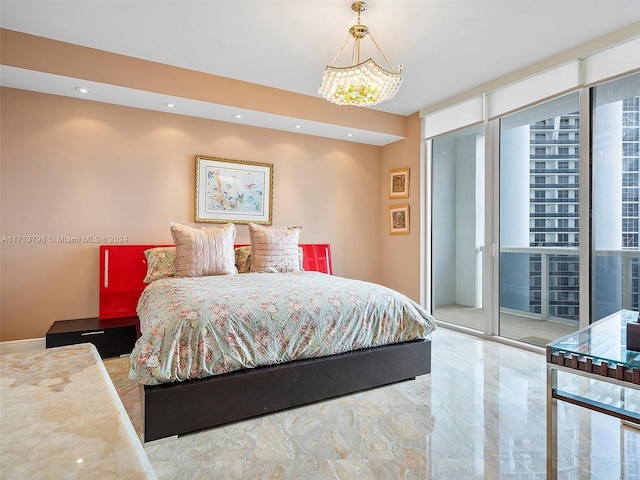 bedroom featuring a wall of windows