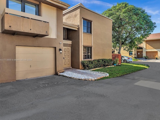 exterior space with a garage