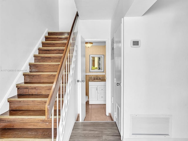 stairway with sink