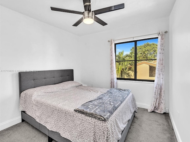 bedroom featuring carpet flooring and ceiling fan