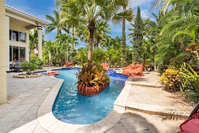 view of pool featuring a patio