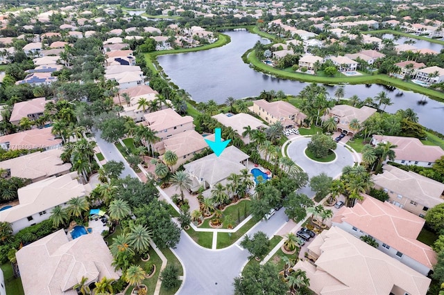 drone / aerial view featuring a water view