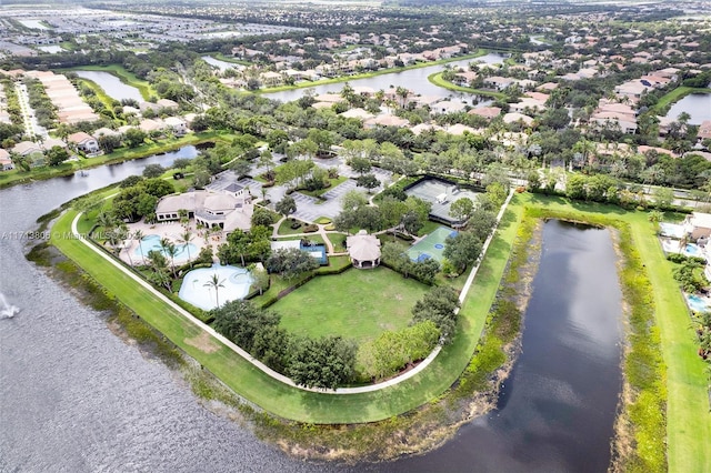 aerial view with a water view