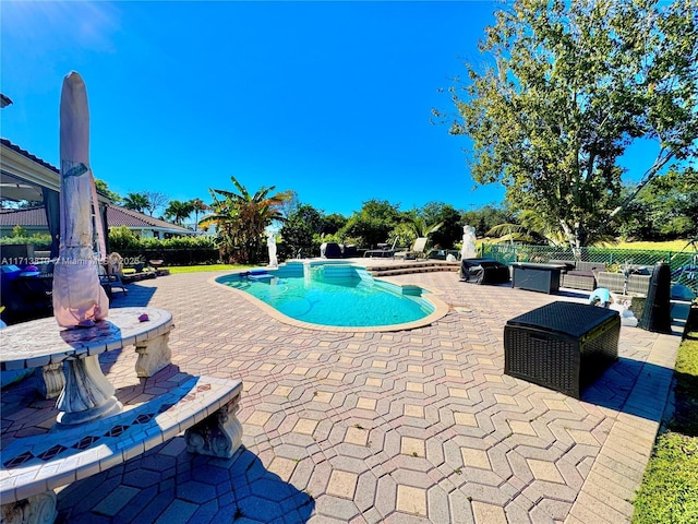 view of pool featuring a patio