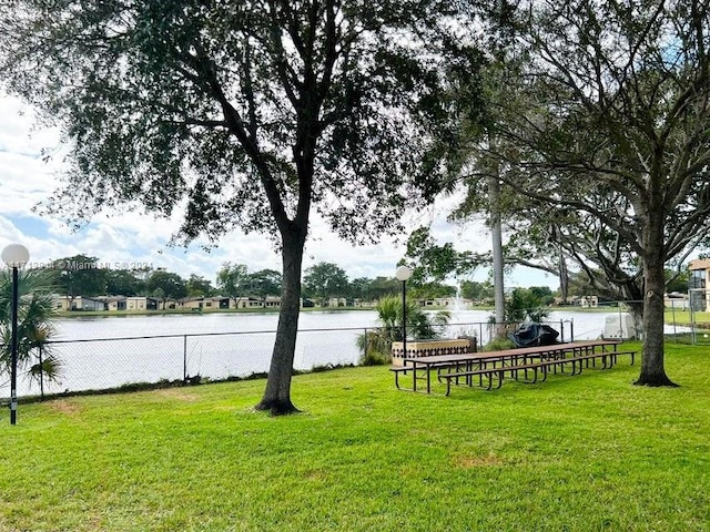 view of yard with a water view