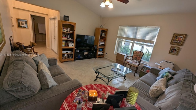 760 SW 190th Ave, Pembroke Pines, FL 33029 - living area with vaulted ceiling, carpet, and ceiling fan