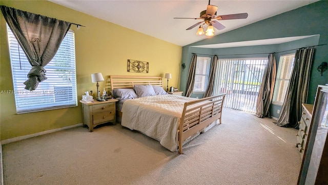 760 SW 190th Ave, Pembroke Pines, FL 33029 - bedroom with baseboards, lofted ceiling, a ceiling fan, access to outside, and carpet floors