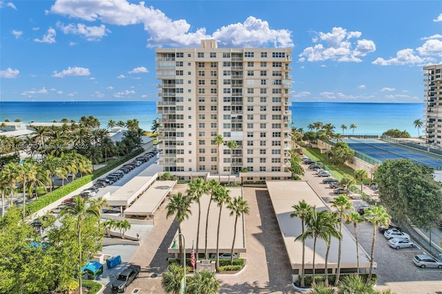 view of building exterior featuring a water view