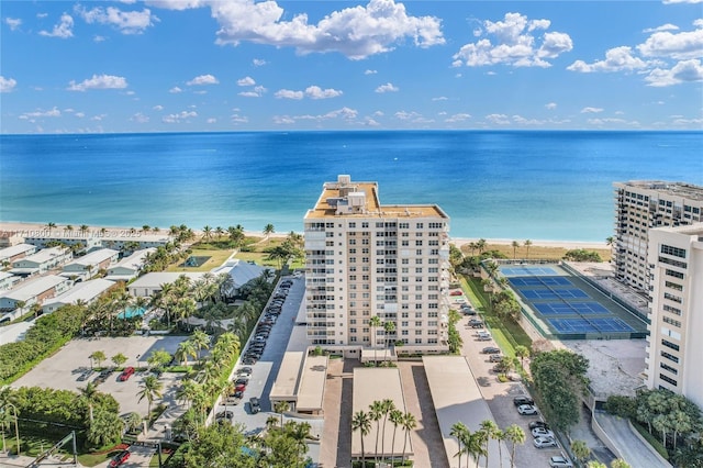 aerial view featuring a beach view and a water view