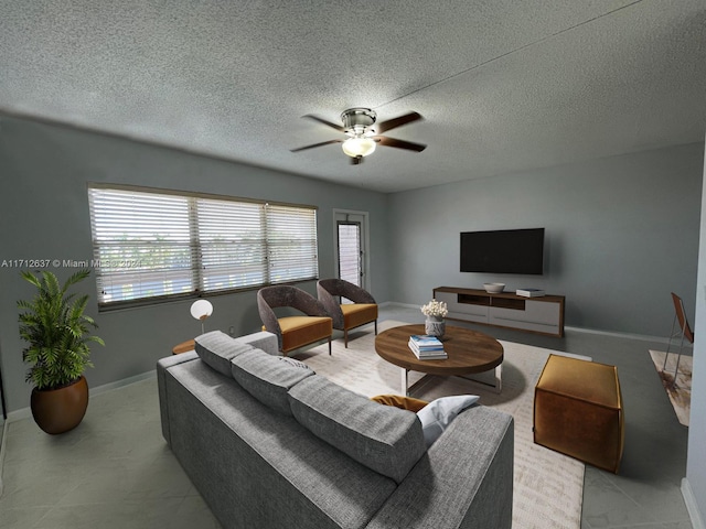 living room with ceiling fan