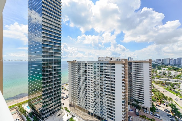 view of building exterior featuring a water view