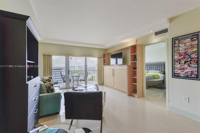 living room featuring light tile patterned floors