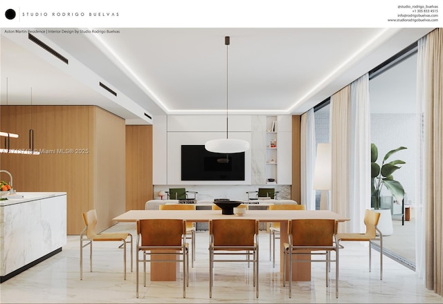 kitchen with marble finish floor