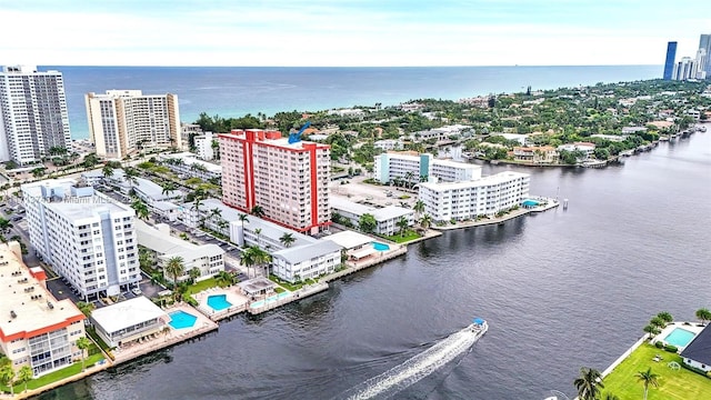 bird's eye view featuring a water view