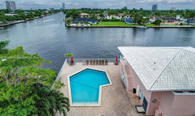 drone / aerial view featuring a water view