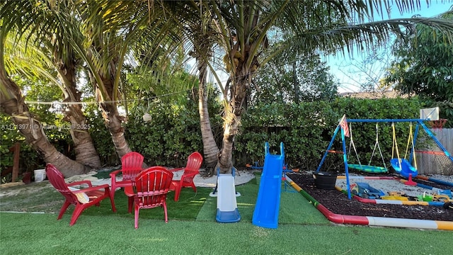 view of jungle gym with a yard