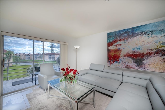 view of tiled living area