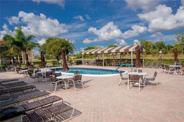 view of pool featuring a patio