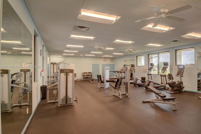 13379 Via Vesta Unit B, Delray Beach, FL 33484 - exercise room featuring ceiling fan and a paneled ceiling