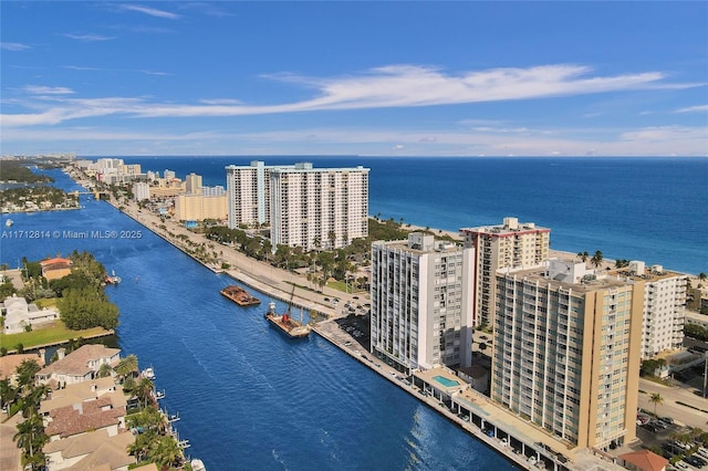 aerial view featuring a water view