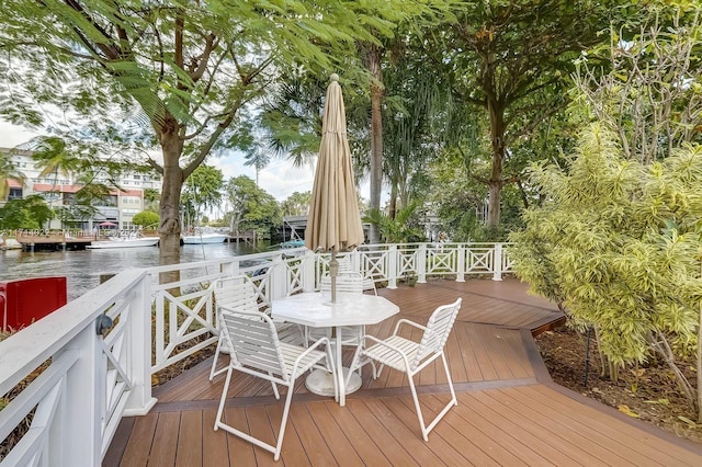 deck with a water view