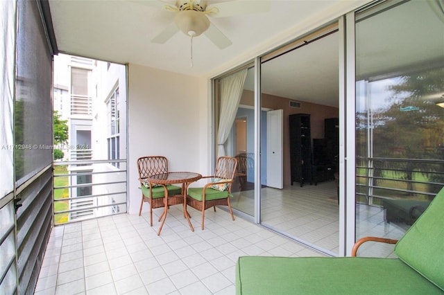 balcony with ceiling fan