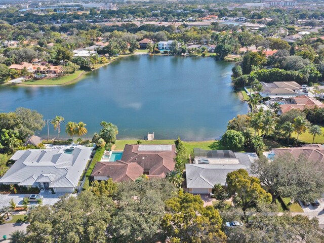 aerial view with a water view