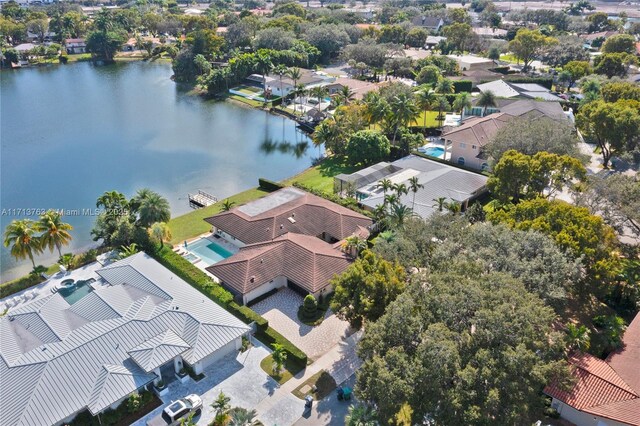 bird's eye view featuring a water view