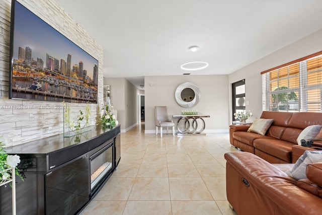 living room with light tile patterned floors