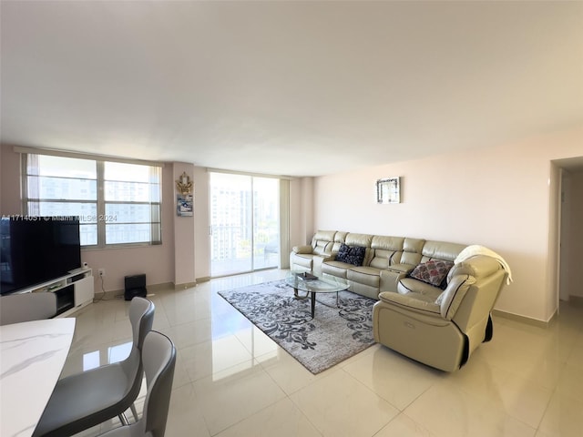 view of tiled living room