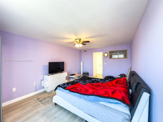 bedroom featuring ceiling fan and hardwood / wood-style flooring