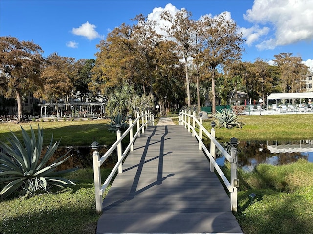 view of dock featuring a water view