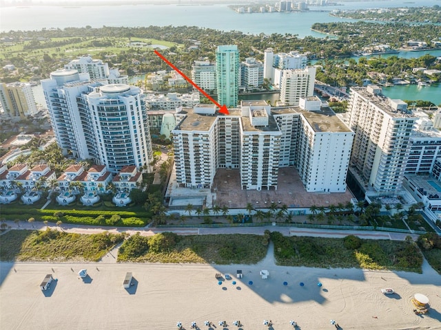 aerial view with a water view