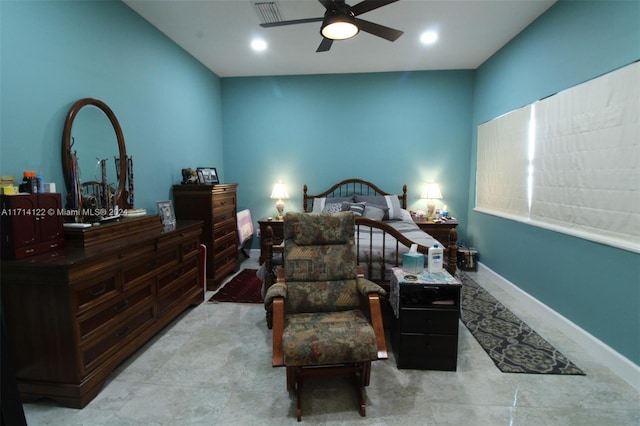 bedroom featuring ceiling fan