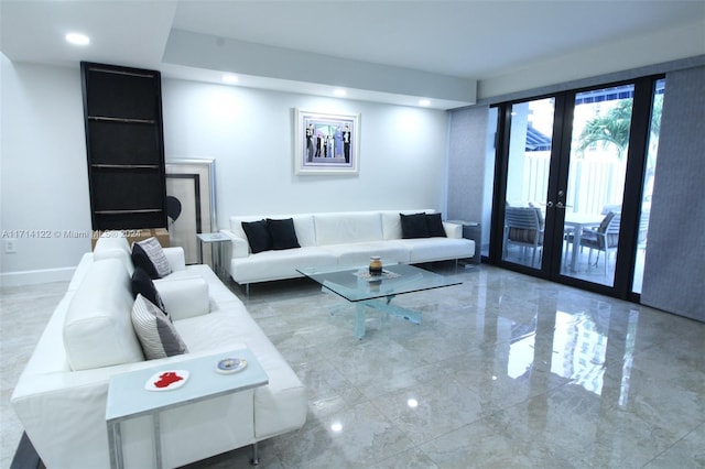 living room featuring french doors