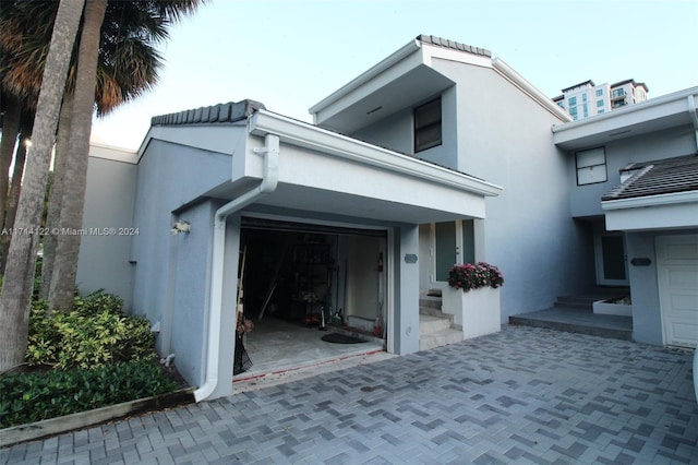 exterior space with a garage