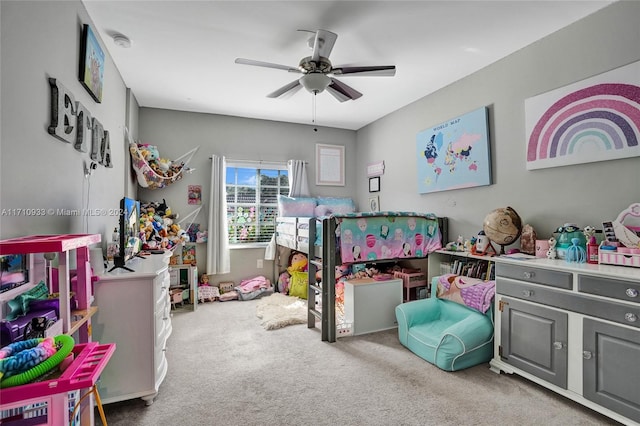 bedroom with carpet flooring and ceiling fan