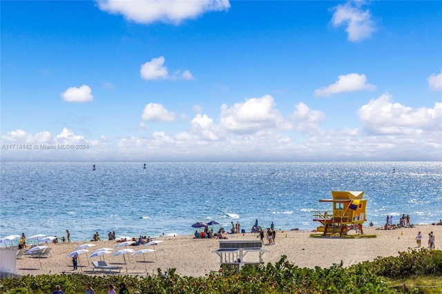 view of water feature featuring a beach view