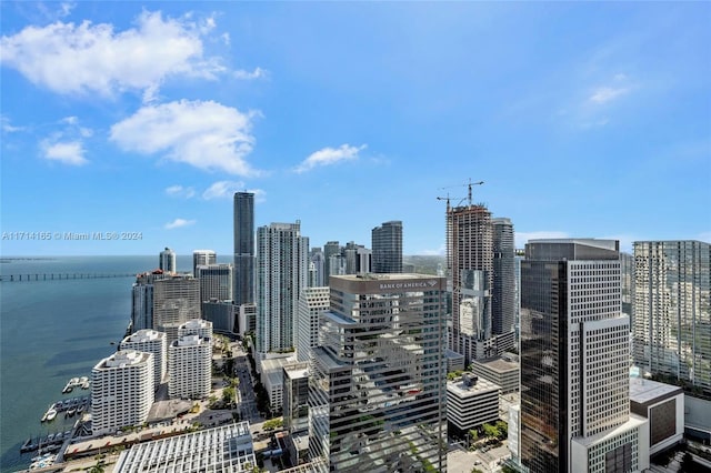 property's view of city featuring a water view