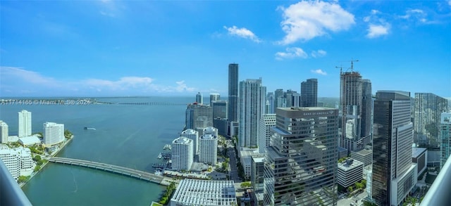 property's view of city featuring a water view