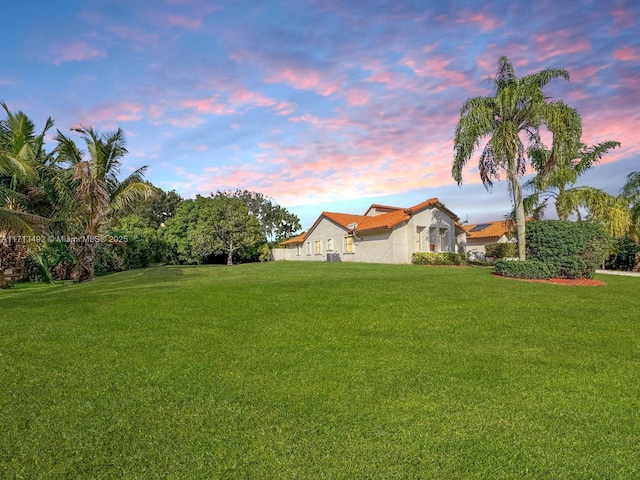 view of yard at dusk