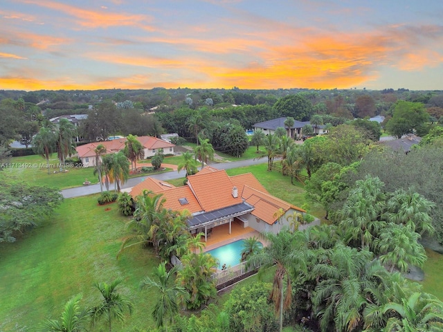 view of aerial view at dusk