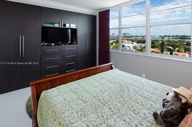 bedroom with ornamental molding