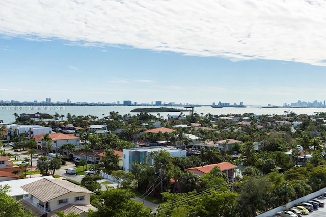 drone / aerial view with a water view and a city view