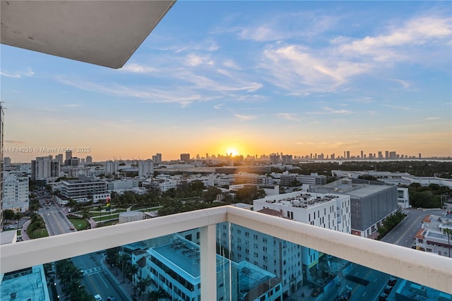 view of balcony at dusk