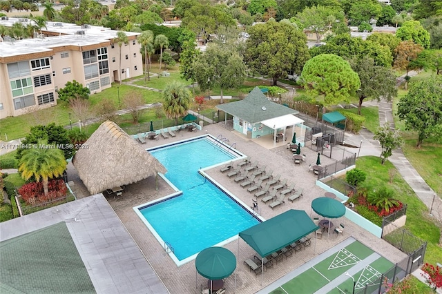 view of swimming pool with a patio area