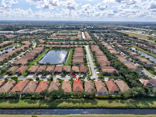 aerial view with a water view