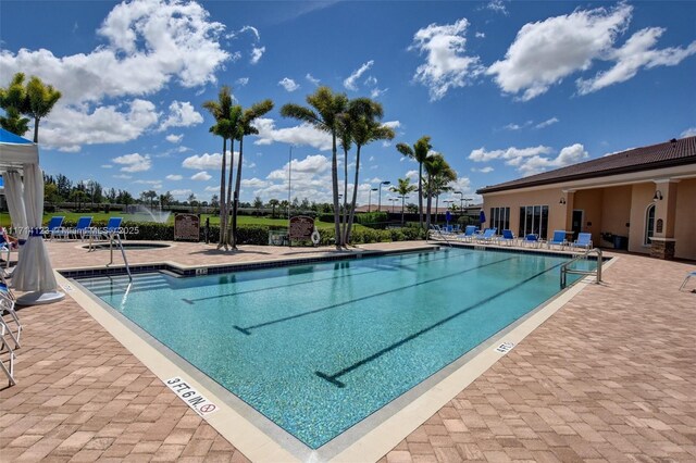 view of pool featuring a gazebo and a patio area