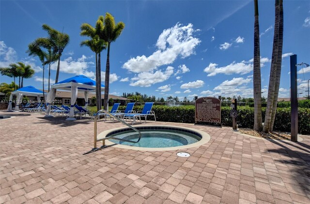 view of swimming pool featuring a patio area