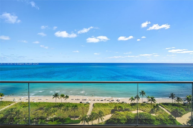 view of water feature with a beach view